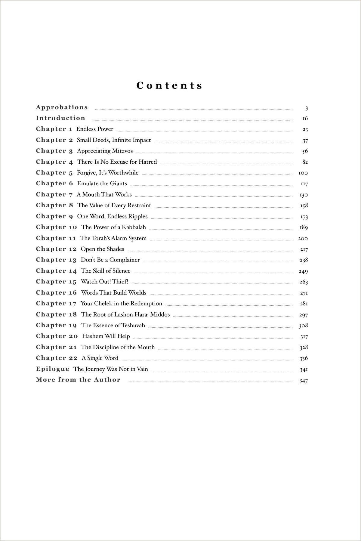Contents: twenty-two chapters and an epilogue